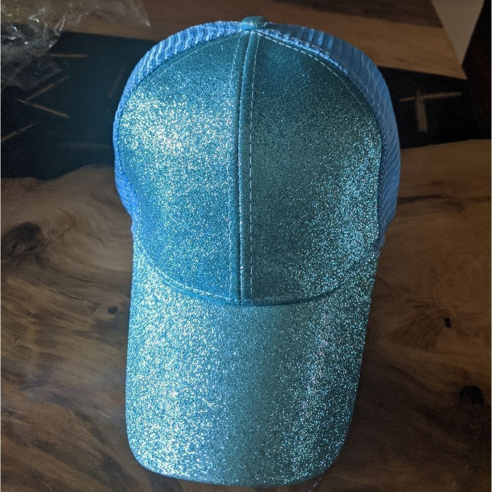 Sparkly Blue Ponytail Hat NEW